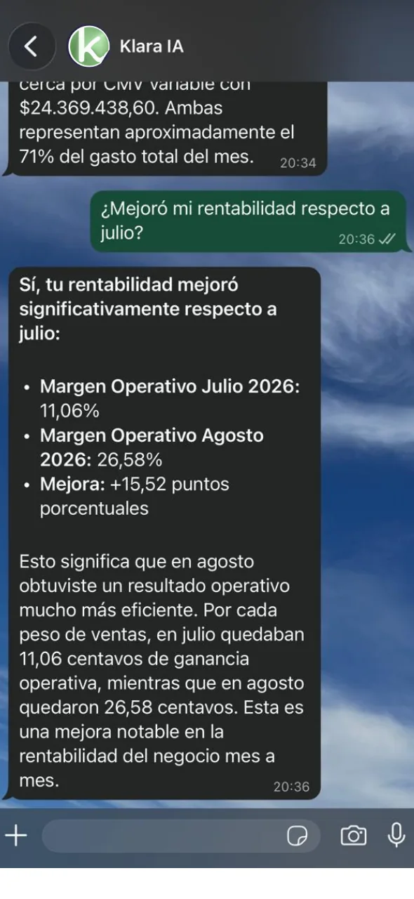 Conversación con Klara IA por WhatsApp